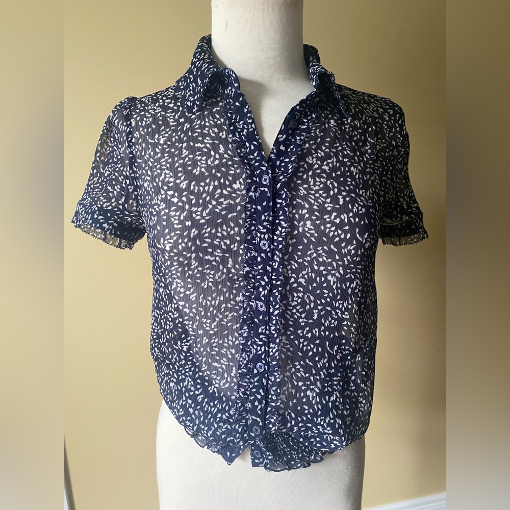 Jacob Navy and White Sheer Blouse